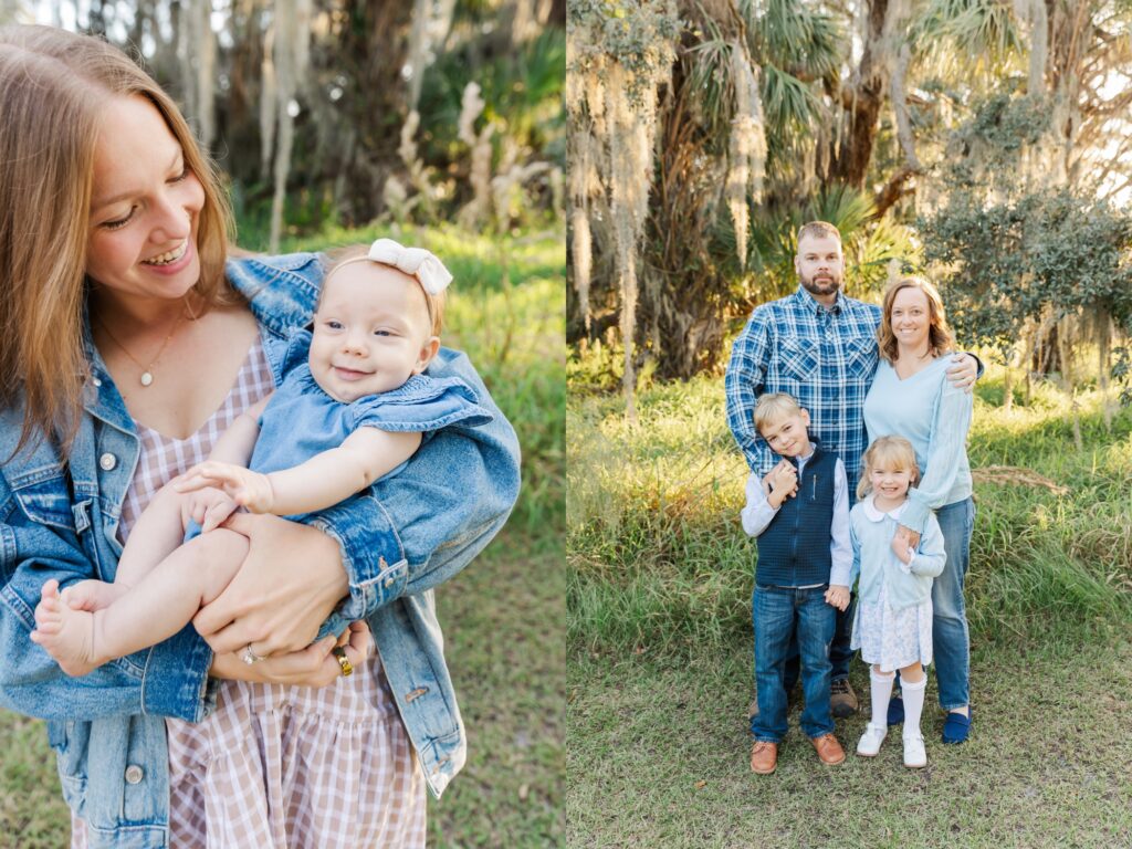 mom and baby sway and dance together/family holds hands and gets close for photo